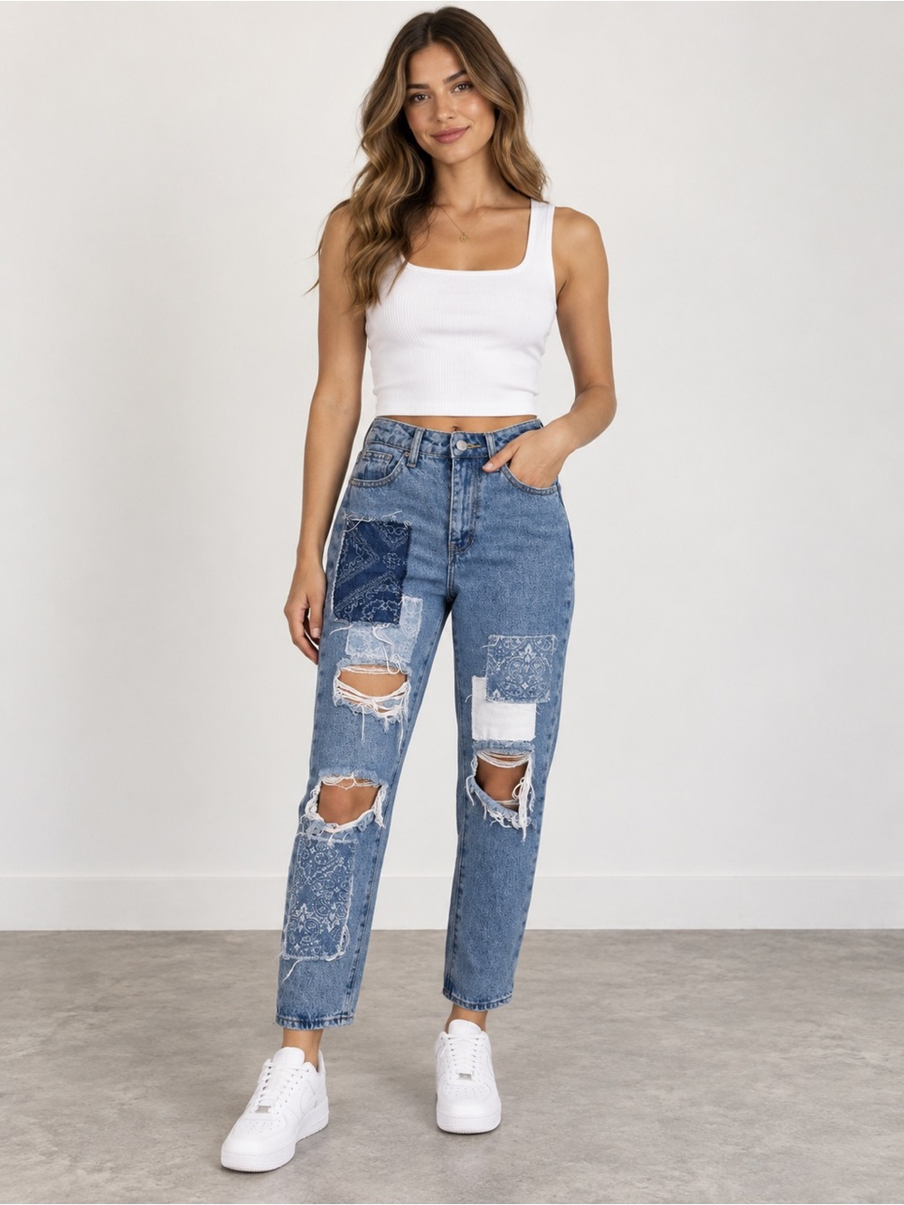 Simple Society Patchwork Distressed Jeans Juniors 7 28 Bandana Y2K
